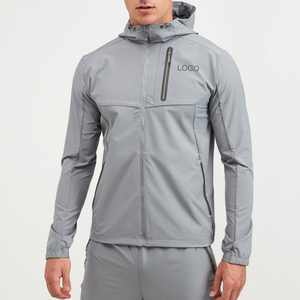 Chaqueta Deportiva Gris con Capucha para Hombre, Cortavientos, con Cierre de Cremallera, Logotipo Frontal, Ropa de Otoño para Exteriores - Product Image 1