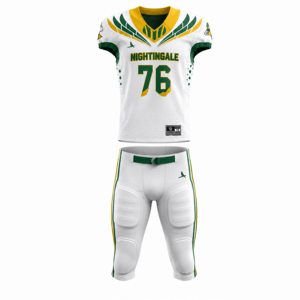 Nightingale American Football Uniform <b>White</b> Green Yellow Sublimated Jersey <b>Pants</b> <b>Men</b> Adult Moisture Wicking Athletic Fit Sports - Product Image 1