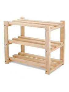 Three Tier Wooden and Metal Shoe <b>Rack</b> Light Wood Slatted Shelves Black Frame Organizer Compact Storage Stand - Product Image 4