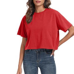 T-shirt court oversize tendance pour femme, coupe ample, décontracté, streetwear, manches courtes, en coton doux, confortable à porter - Product Image 1