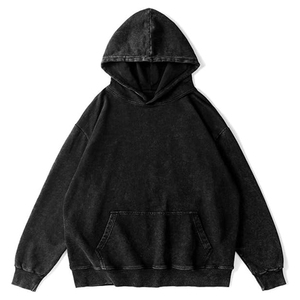 Sweat à capuche vintage délavé pour homme, coupe oversize, streetwear, pull en coton épais, coupe carrée, gris anthracite, effet rétro - Product Image 1