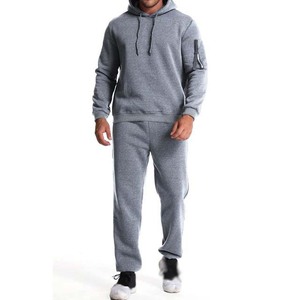 Survêtement gris à capuche pour homme, coupe droite, couleur unie, décontracté, avec poches latérales, idéal pour l'automne, 100 % coton, poids moyen - Product Image 2