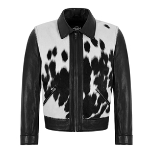 Men’s Genuine Soft Napa Leather <b>Jacket</b> Black White Hair On Hide Biker <b>Jacket</b> Zip Front Real Leather Motorcycle Fashion <b>Jacket</b> - Product Image 1