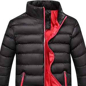 Hooded <b>Winter</b> Puffer <b>Jacket</b> with Stand Collar Patchwork Design 100% Nylon Front Logo - Product Image 1