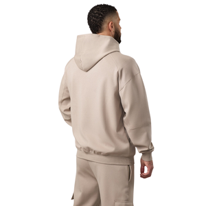 Mens Beige Full <b>Zip</b> <b>Hooded</b> Tracksuit Set Casual Athletic Sweatshirt and Jogger Pants Sportswear Training Workout Outfit Set - Product Image 2
