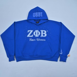 เสื้อฮู้ดสีน้ำเงินสำหรับผู้หญิง Zeta Phi Beta ปักลายตัวอักษร ดีไซน์ผ้าฝ้ายถัก 100% แบบ OEM มีกระเป๋าหน้าและฮู้ด - Product Image 3