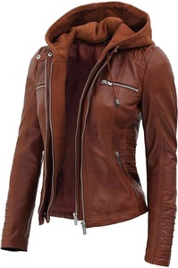 Customized Wholesale Genuine Leather High Quality Real Lambskin Women Leather Jacket with Hood <b>Top</b> Quality Product - Product Image 6