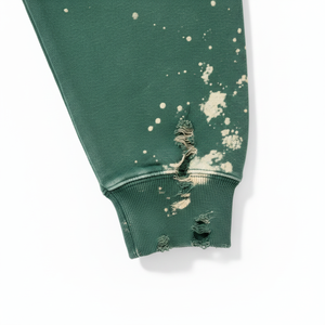 Sweat à capuche pour homme 100% Coton, en molleton bouclé français, noir délavé soleil, coupe oversize, avec ceinture, effet délavé à l'acide, design perforé, uni, coupe courte sur mesure - Product Image 2