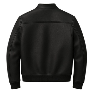 Chaqueta Bomber de Cuero PU Negra para Hombre, Cuello Alto, Cierre de Cremallera, Corte Regular, Estilo Motero, para Otoño - Product Image 4