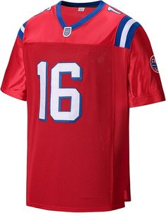 Maillot de football rouge numéro 16, col en V, polyester, tissu de sport durable, type de tissu 100% polyester - Product Image 1