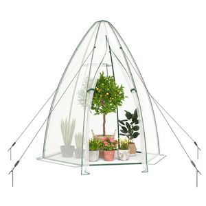 Mini serra esagonale con porta a cerniera e finestra avvolgibile, copertura in PE bianco, per coltivazione idroponica da esterno/interno - Product Image 1