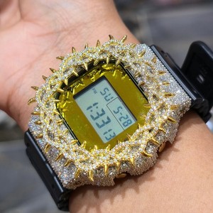 Reloj de Cuarzo Digital con Incrustaciones de Diamantes de Imitación, Correa de Acero Inoxidable de 20 mm, Esfera Cuadrada, Unisex, Estilo Hip Hop, Cierre de Pulsera para Niños - Product Image 4