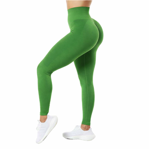 Leggings de Yoga de Cintura Alta, Sin Costuras, Largos, Color Negro Sólido, Spandex, Nailon, Cintura Elástica, Pantalones Deportivos para Mujer - Product Image 2