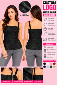 <b>Women's</b> <b>Black</b> Stretch Hosiery <b>Tank</b> <b>Top</b> – Square Neck Sleeveless Fitted Camisole with Stylish Straps <b>tank</b> - Product Image 5