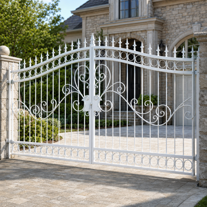 Puerta de Entrada de Hierro Forjado Blanca de Lujo, Puerta Metálica Doble Abatible con Adornos Ornamentados para la Seguridad de la Entrada de la Casa o la Villa - Product Image 3