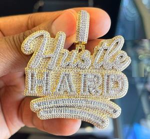 Colgante Hustle Hard Iced Out de Plata 925 con Cristales de Imitación y Corte Baguette, Amuleto Temático Hip Hop, Unisex, para Uso Diario - Product Image 6