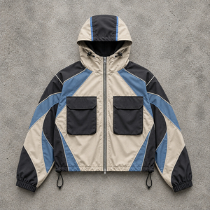 Chaqueta Deportiva con Capucha para Hombre, Cortavientos, con Bloques de Color, Cierre de Cremallera, Poliéster, para Otoño - Product Image 6