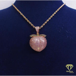 Colgante de Lujo de Moissanita con Forma de Durazno, Plata de Ley 925, Rosa, Estilo Iced Out, Collar Personalizado Hip Hop - Product Image 5