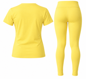 Conjunto Deportivo Amarillo para Mujer, Camiseta de Manga Corta, Leggings de Cintura Alta, Ropa Deportiva Elástica para Entrenamiento - Product Image 3