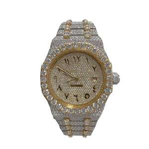 Montre Moissanite Personnalisée à Cadran Arabe pour Hommes - Montre Entièrement Sertie de Diamants VVS - Bijou Hip Hop Automatique de Luxe Bicolore - Product Image 3