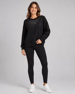 Women's Black Oversized Crewneck Sweatshirt With <b>Sequined</b> Dot Pattern Full Sleeve Knitted Winter Casual Wear Sweatshirt for <b>men</b> - Product Image 1