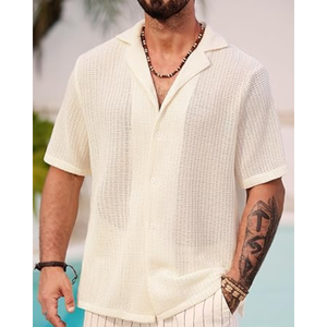 เสื้อชายหาดฤดูร้อนสำหรับผู้ชาย เสื้อเชิ้ตคิวบาแบบลำลองมีกระดุมและดีไซน์โปร่ง สำหรับวันหยุดและการสวมใส่ในชีวิตประจำวัน - Product Image 2