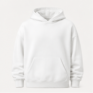 Customize Optic <b>White</b> <b>Mens</b> Oversized Boxy Pullover <b>Hoodie</b> No Drawcord Kangaroo Pocket Heavyweight Cotton Fleece MHOOD-0002 - Product Image 1