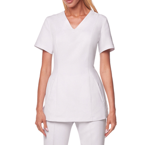 Túnica de cuello en V para mujer, uniforme elegante para salón de belleza, túnica para peluquería, varios colores y logotipo personalizado - Product Image 1