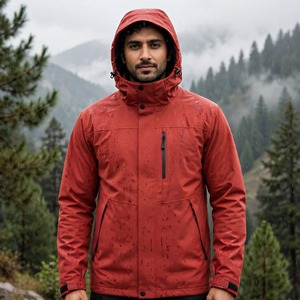 Veste d'hiver fine à capuche longue unisexe, 3 couches, ripstop, légère, imperméable, respirante, coupe-vent, grande taille, col montant, fermeture éclair - Product Image 2