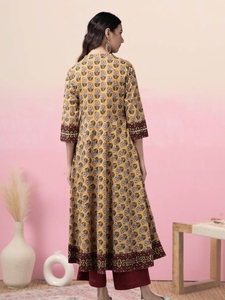 Cotton Cambric Floral Printed Anarkali Kurta Crop <b>Top</b> Flared Pants Co-Ord Set Women's Summer Ethnic Quick Dry Sun Protection - Product Image 2