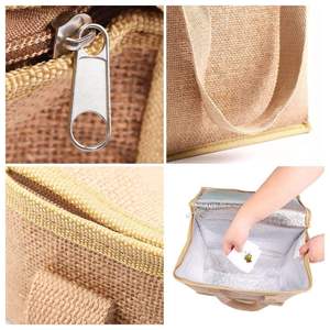 Natural Fiber Jute Picnic Tote <b>Bag</b> with Reinforced Handles for Heavy Load Carrying - Product Image 2