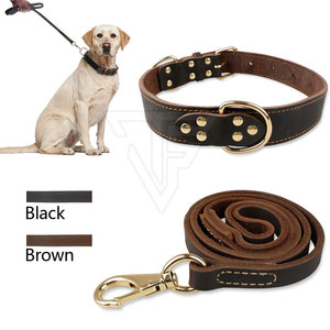 Ensemble collier et laisse pour chien en cuir solide réglable avec boucle en métal, anneau en D, poignée respirante et confortable pour la promenade - Product Image 2
