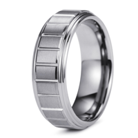 Bague en carbure de tungstène argenté avec motif rainuré vertical, alliance brossée de 8 mm pour homme, bijoux de style industriel en gros
