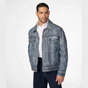 Blouson Bomber Homme Grande Taille en Cuir de Mouton Lavé et Ciré, Col Montant, Imperméable, Écologique, Style Denim, Haute Qualité - Product Image 3