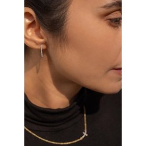 14K Gold Designer Diamond Clip Hoop Earrings - Product Image 4