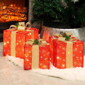 Set of 3 Lighted Christmas Gift <b>Boxes</b> 50 LED Christmas Box Decorations with Ribbon Bows Elegant Holiday <b>Present</b> <b>Boxes</b> Decor - Product Image 1