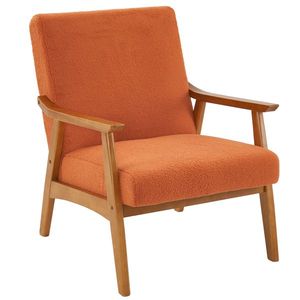 Poltrona Singola da Interno in Legno Massello con Braccioli e Schienale in Velluto Teddy Arancione Bruciato per Soggiorno - Product Image 1