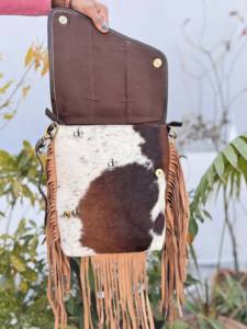 Bolso de mano de cuero, bolso de cuero de vaca Real, manta de sillín azteca, bolsos con flecos, bolsos superventas para mujer - Product Image 5