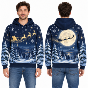 Men's Christmas Hoodie Red Green Knitted Pullover With Reindeer Tree Pattern Pocket Casual Winter Sweatshirt - Product Image 4