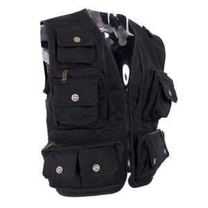 Gilet décontracté noir multipoches zippé pour homme, respirant, style toile, vêtement de travail, collection été 2026 – Vente en gros - Product Image 6