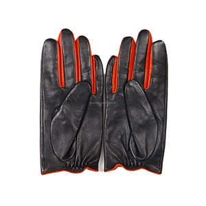 Leather Driving Gloves Black with Orange Trim Adjustable Wrist Strap Unisex All Seasons - Product Image 3