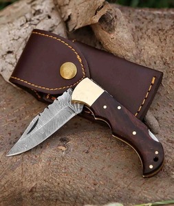 Cuchillo de bolsillo plegable de acero de Damasco hecho a mano, personalizado, DIY, ODM/OEM, con mango de madera y hoja de punta caída de 7.5 pulgadas - Product Image 6