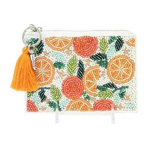 Monedero de Lujo Hecho a Mano con Cuentas de Cítricos para Mujer, Diseño de Naranja, Limón y Pomelo, Cartera Abierta con Cadena de Muñeca y Cuentas Artesanales - Product Image 1
