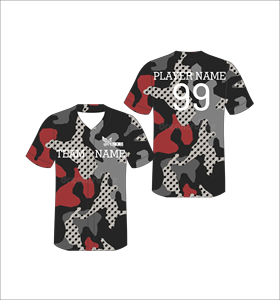 Maillot de baseball personnalisé rouge et gris camouflage, boutonné, uniforme d'équipe sublimé, respirant, anti-humidité, chemise de sport OEM - Product Image 2