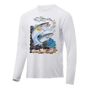 Camisa de Pesca de Manga Larga para Hombre con Protección Solar UPF 50, Impresión por Sublimación, Secado Rápido, Poliéster, Diseño de Pez en la Parte Delantera Blanca, Totalmente Personalizable - Product Image 1
