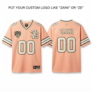 Men American Football Jersey Premium Polyester Mesh 180 GSM <b>Peach</b> Black White Striped Sleeves Custom Tackle Twill Applique Logo - Product Image 1