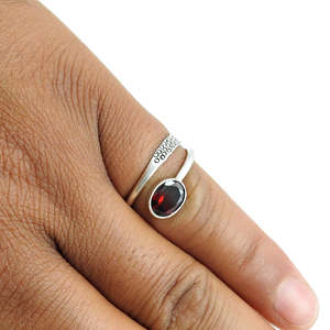 Natural Oval Cut Garnet Gemstone <b>Adjustable</b> <b>Ring</b> Available In 925 Sterling <b>Silver</b> Cocktail Engagement & Wedding Bohemian Jewelry - Product Image 3