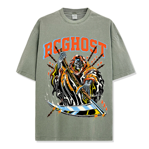 เสื้อยืดผ้าถักสำหรับผู้ชาย สไตล์สตรีทแวร์ฤดูร้อน ทรงโอเวอร์ไซส์ พิมพ์ลายใบไม้ลายพรางแบบ DTG  รับผลิตโลโก้ตามสั่ง ขายส่ง - Product Image 3