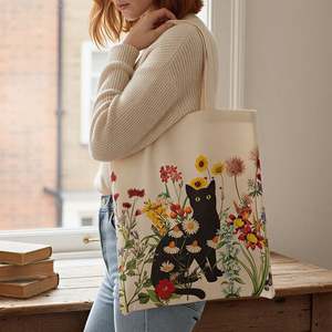 Custom <b>Print</b> Logo <b>Extra</b> <b>Large</b> Casual Cotton Canvas Reusable Handled Tote Bag Shoulder Closure for Supermarket Shops Beach Use - Product Image 4