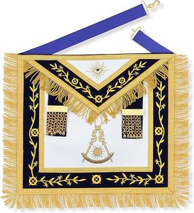Tablier de Maître Maçon en Cuir de Mouton - Bordures en Velours Bleu Marine avec Franges en Fil Doré - Piliers J & B Brodés - Product Image 5